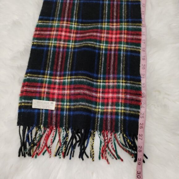 Jonh Hanly Black Stewart Tartan Fringe Rectangular Mens Scarf Made in Ireland - Picture 4 of 5